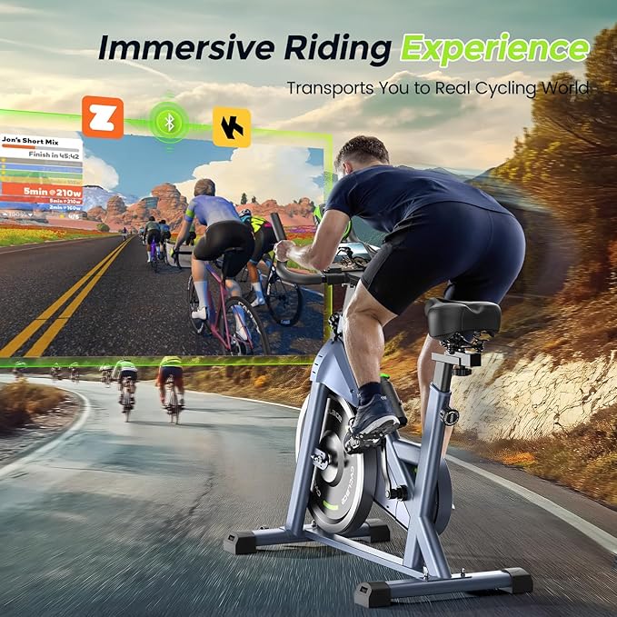 Cyclace Exercise Bike, Magnetic Stationary Bike for Home, Low Noise Cardio Indoor Cycling Bike with App Compatible, 300LBs Weight Capacity & Tablet Mount