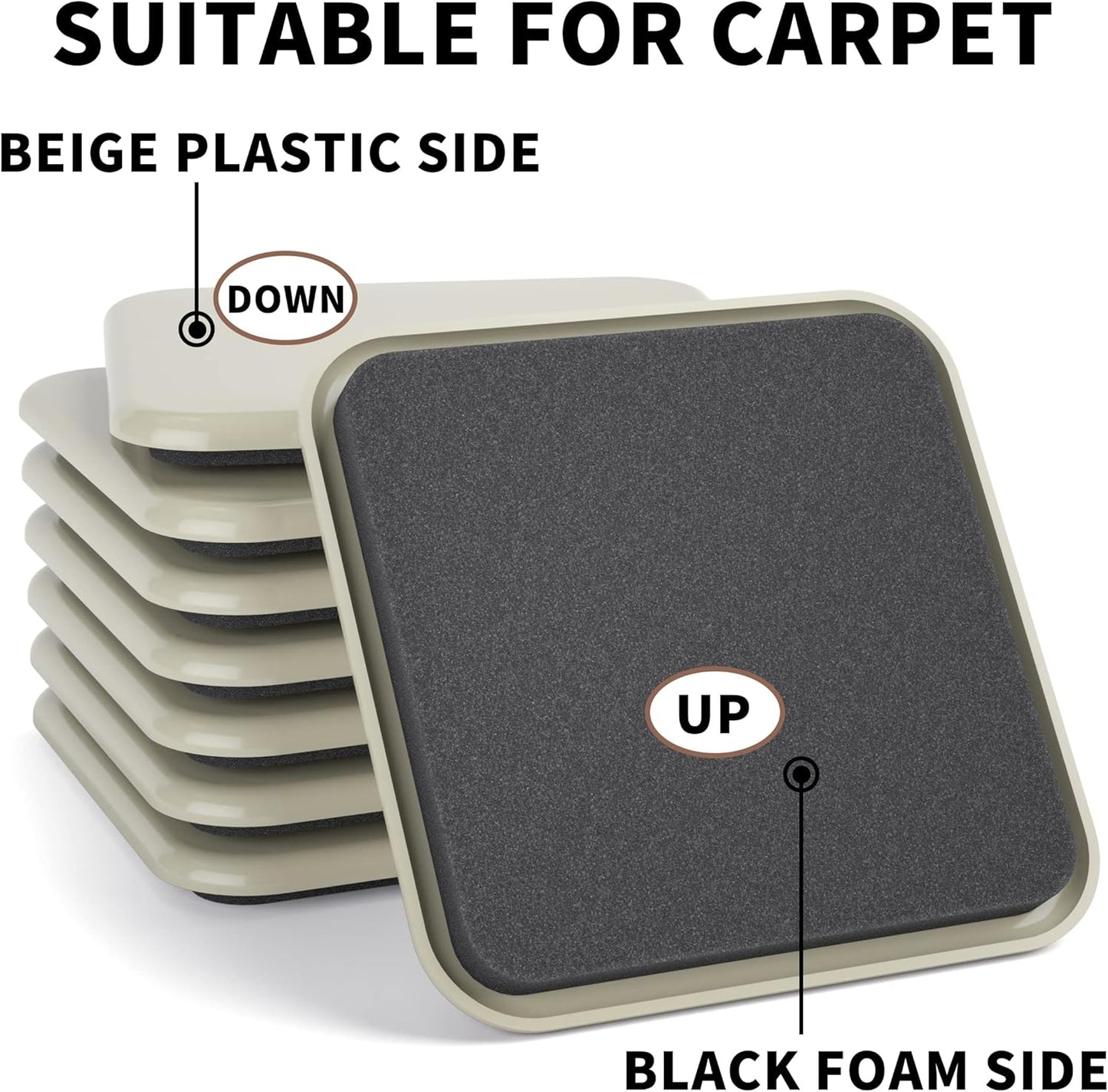 Yelanon Furniture Sliders, 8 pcs-4 3/4” Square Beige Furniture Sliders for Carpet, Heavy Duty Furniture Movers Sliders, Reusable Furniture Moving Pads, Floor Protectors for Carpet