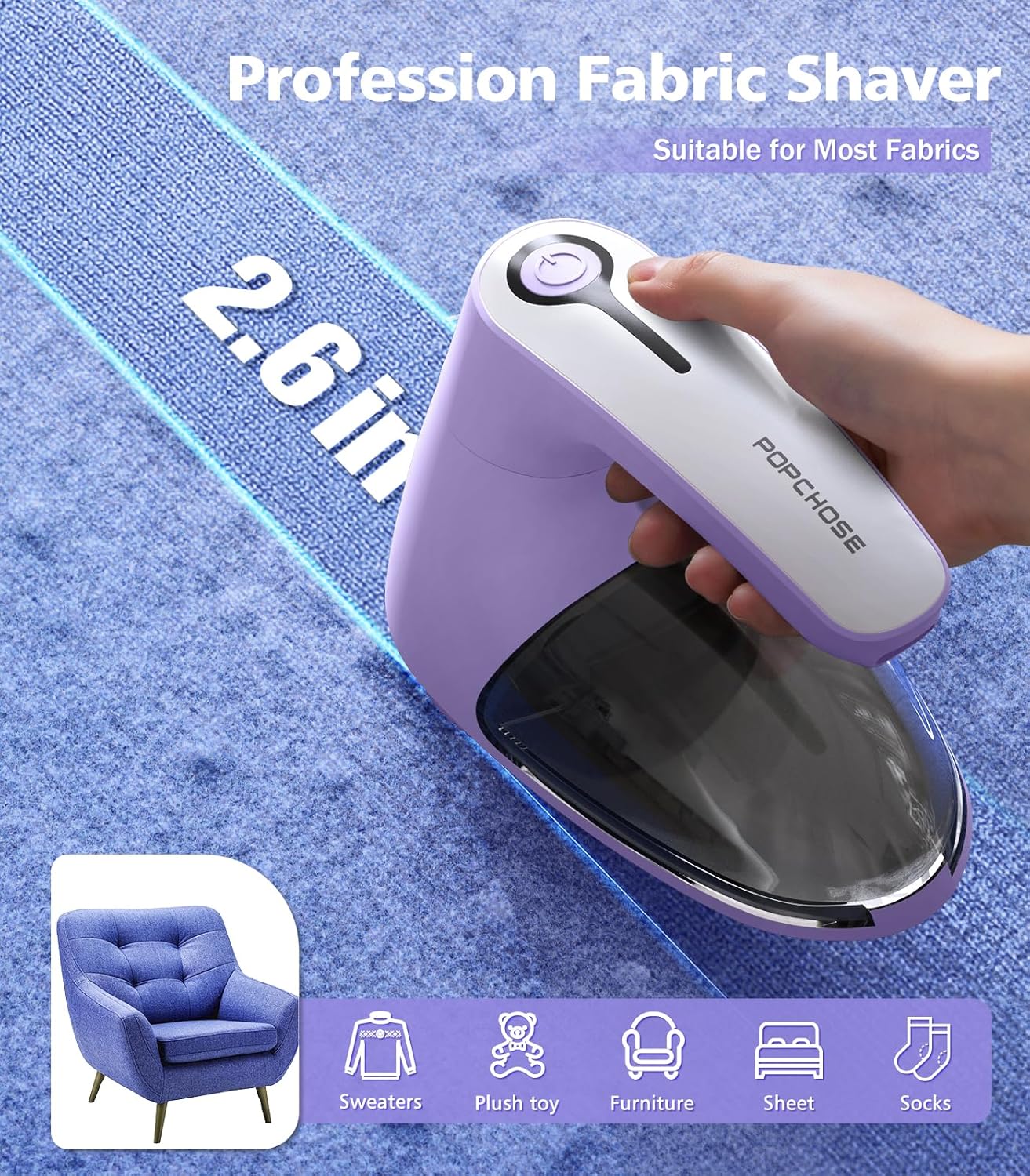 POPCHOSE Fabric Shaver, Rechargeable Lint Remover Defuzzer Sweater Shaver, Fuzz Remover for Clothes, Sweater, Furniture, Couch, Cashmere(Two 6-Leaf Blades Extra, Electrostatic Brush)…