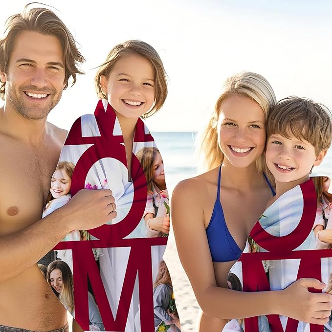 JML Mothers Day Birthday Gifts for Mom from Daughter Son, Personalized Beach Towel with Photo, Custom Beach Towel Gift for Mommy, Grandma, Women, Wife Anniversary Family Day, Summer, Holiday