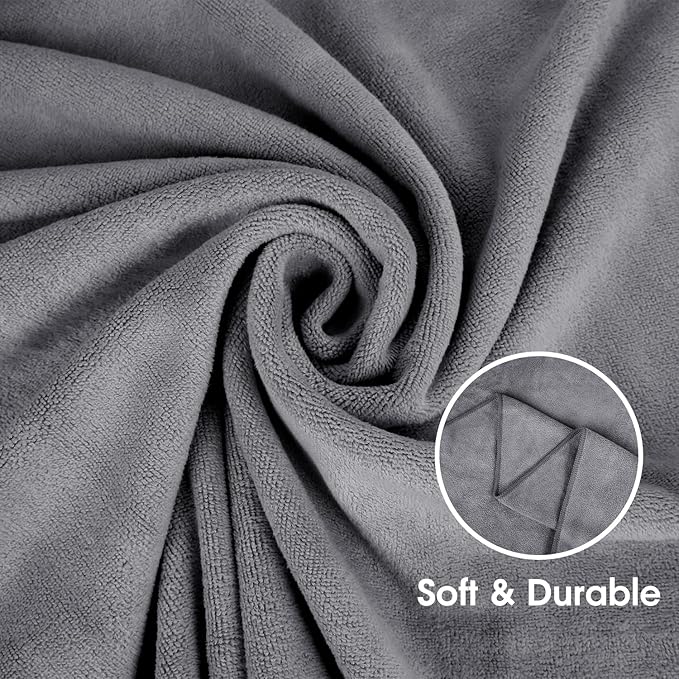 JML Microfiber Towels, Bath Towel Set 4 Pack, 27" x 55" - Super Absorbent, Fast Drying Bathroom Towel for Hair, Swimming, Fitness, Sport, Yoga -Grey