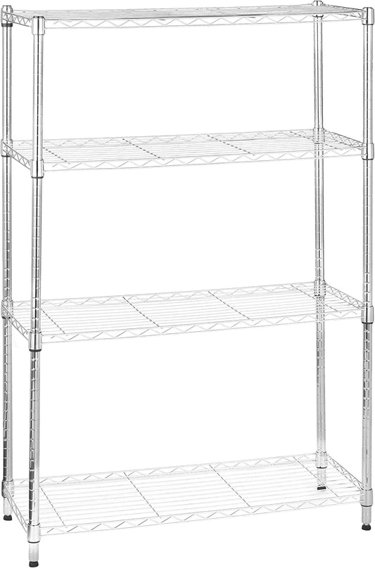 Amazon Basics 4-Shelf Adjustable Heavy Duty Steel Wire Rack Storage Shelving Organizer for Kitchen, Garage, 36" L x 14" W x 54" H, Chrome Silver