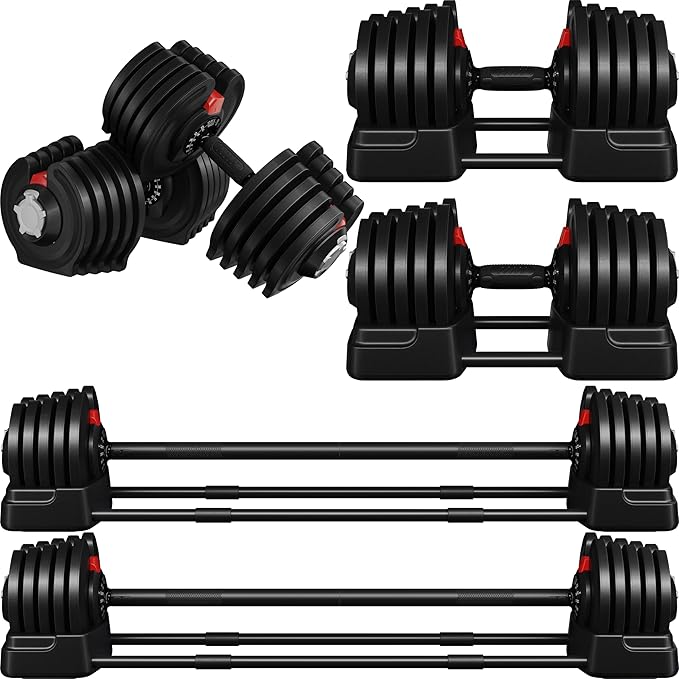 Yaheetech Adjustable Dumbbell Set Free Weight Dumbbells 40lbs/52.5lbs/90lbs Fast Adjust Dumbbells Dumbbell Weight Set, with Tray for Men/Women Strength Training Equipment