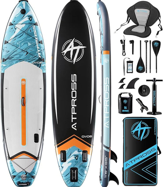 11'6"x35" Inflatable Paddle Board, 450lbs Extra Wide Stand Up Paddleboard for Adults with Premium SUP Accessories Kit & Backpack, Blow Up Kayak Non-Slip Stable Deck Boat for Yoga Fishing Surf