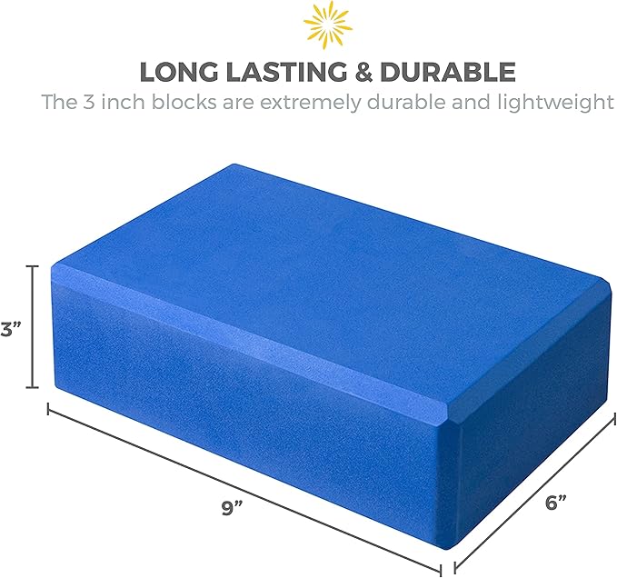 Sunshine Yoga 3" Yoga Block, 10 Pack Bulk EVA Foam Yoga Blocks, Firm and Supportive Yoga Brick, Balance Foam for Stretching, Pilates, and Workout, 3" x 6" x 9"