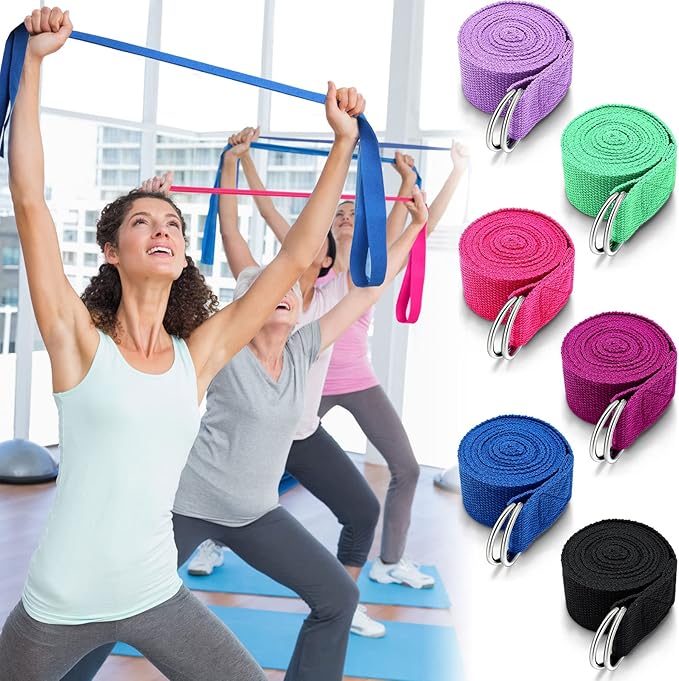Leyndo 24 Pieces Yoga Strap Stretching Pilates Exercise Adjustable Straps 6 ft Non Elastic Yoga Belt with Adjustable D Ring Buckle for Pilates Gym Workouts Fitness