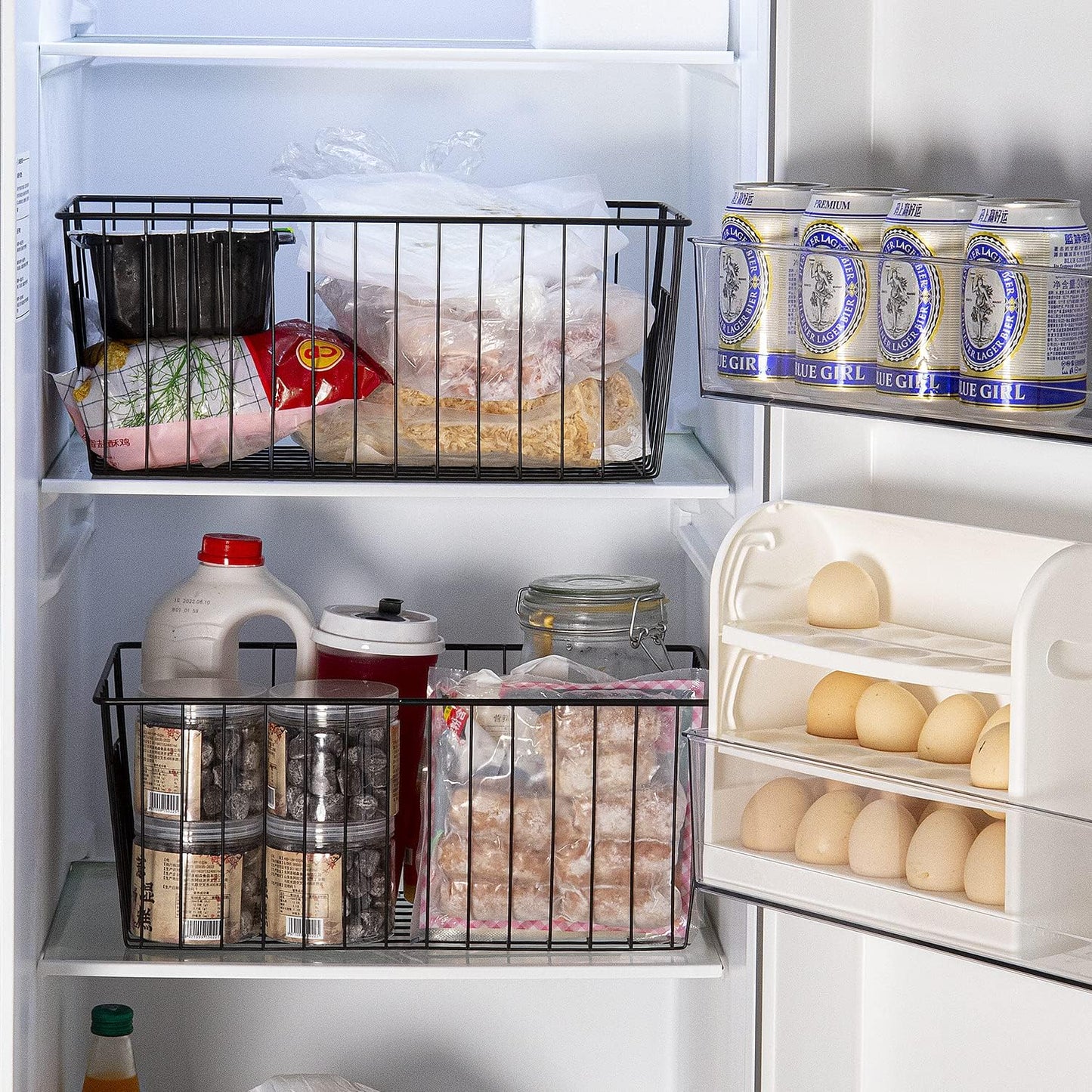16inch Upright Freezer Organizer Baskets for 13-14,16-21 cu.ft Standup Freezer, Settle freezer chaos and reduce food waste effectively, Durable, Fully Use Space, Improve Air Circulate, Black, Pack 6