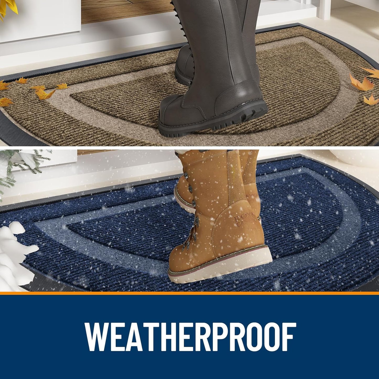 OLANLY Half Circle Door Mat Indoor Outdoor Entrance Welcome, Waterproof All-Season, All-Weather Doormat, Sturdy Natural Rubber, Low Profile, Easy Clean Patio Porch Entryway Mat, 47x23, Grey