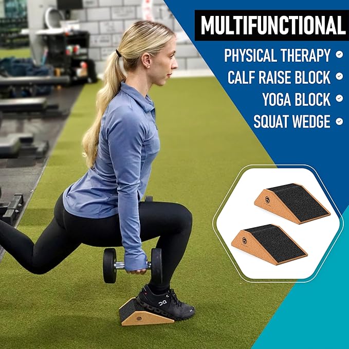 Squat Wedge Block Cork 2 Pack - Non Slip Heel Elevated Wedge and Calf Raise Block - Slant Board for Squats to Avoid Muscle Strain