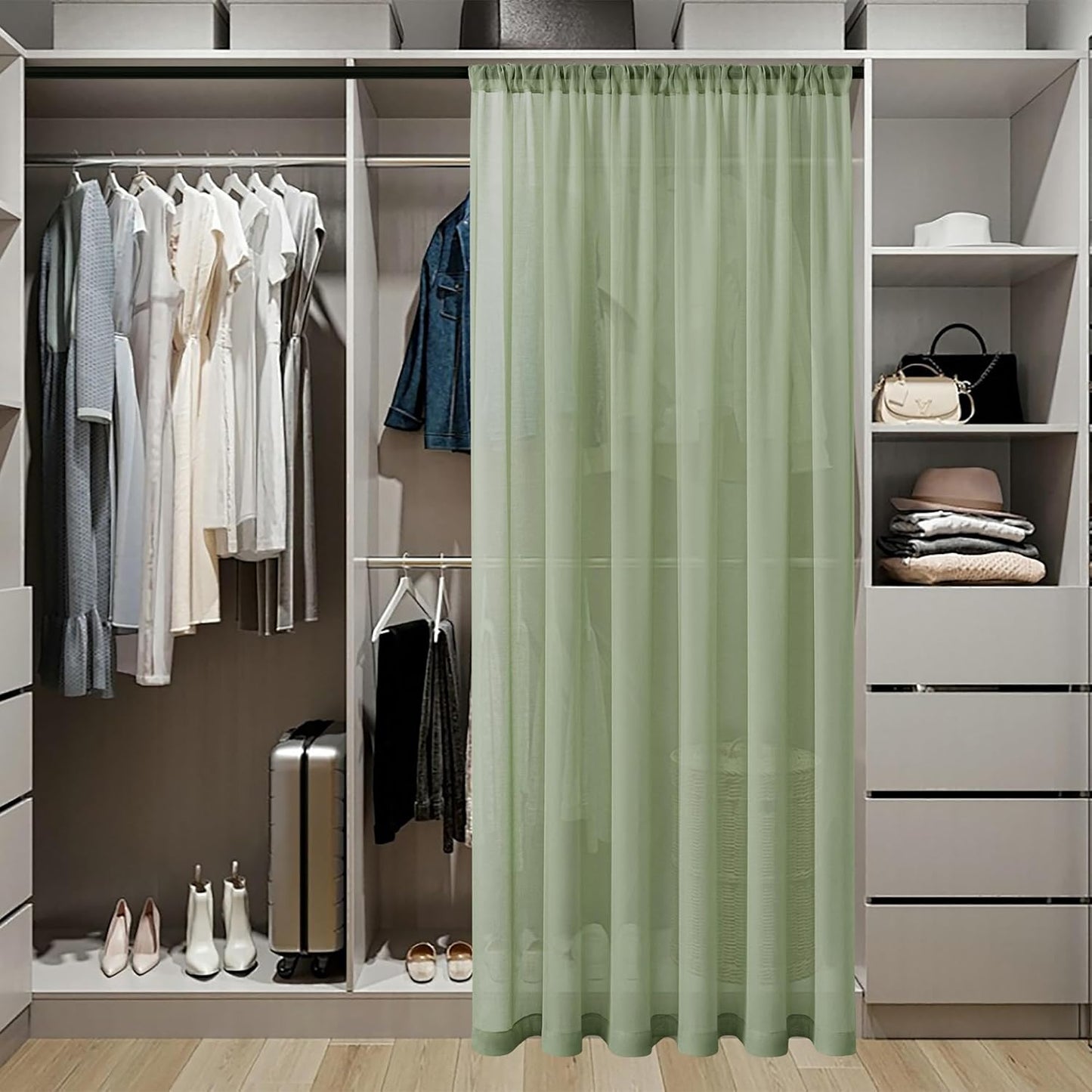 Tollpiz Short Sheer Door Curtain Closet Linen Textured Curtain Sheers Doorway Light Filtering Voile Patio Door Rod Pocket Curtains French Door, 54 x 54 inches Long, Sage Green, Set of 1 Panel