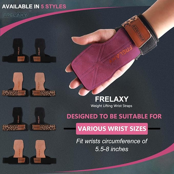 Frelaxy Lifting Wrist Straps Women and Men, Weight Lifting Grips with Cushion Wrist Loop, Double Layer Leather and Storage Pouch, Gym Workout Straps for Deadlift and Powerlifting