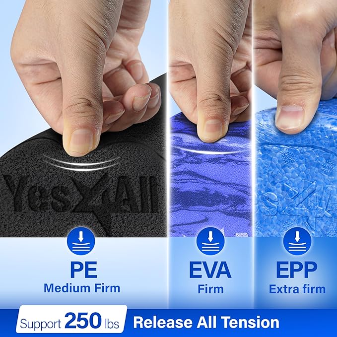 Yes4All Medium Firm Half Foam Rollers for Post-Workout Relaxation, 12/18/24/36 inch PE Foam Roll for Back Massage & Yoga Exercise