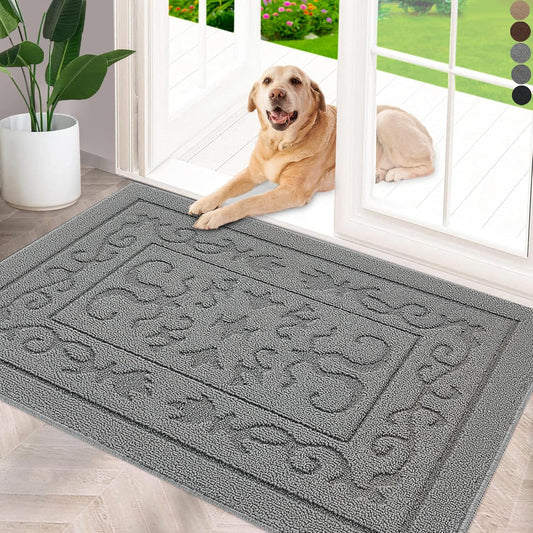 FONEYI Indoor Door Mat 32" x 40", Dirt Trapper Door Mats Non-Slip Entryway Rugs Washable, Absorbent Resist Dirt Welcome Mat, Low Profile Inside Floor Mats for Front Back Door and Entryway, Light Grey