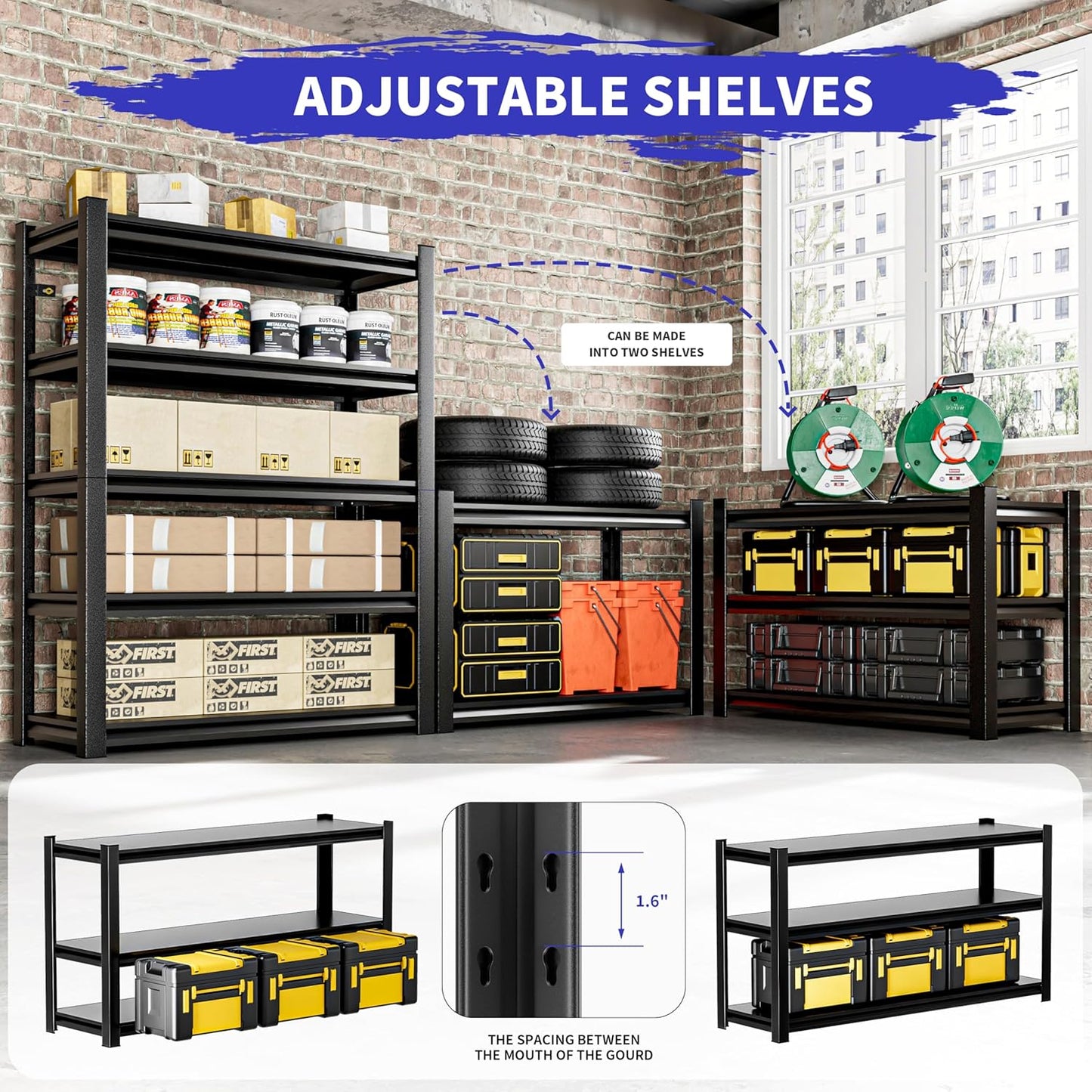 Garage Shelving Unit,2 Pieces78 HThickened Metal Shelving Units for Garage Storage Shelves Adjustable Shelves,5 Tier Industrial Shelving Shelf Metal Shelves for Storage for Warehouse Basement