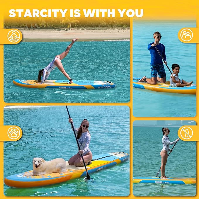 Starcity 11'*34"*6" Blow Up Paddle Board, Inflatable Paddle Board,Paddle Board,Spacious and Stable, Anti Slip and Easy to Operate, Large Size Suitable for Single Person/Family/Pet Use.