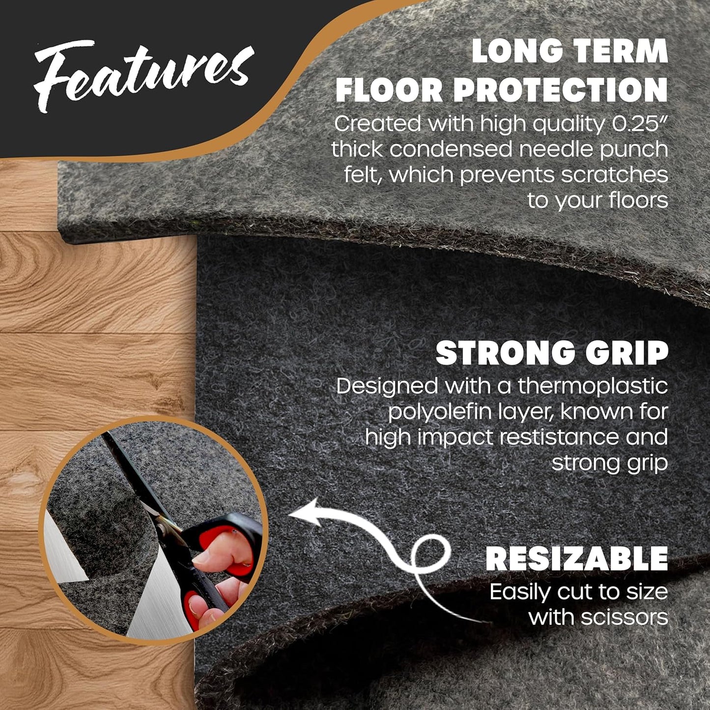 Nevlers 5'x7' Felt TPO Non Slip Rug Pad | 1/4" Thick Rug Cushion | Anti Slip Grips for Hardwood Floors