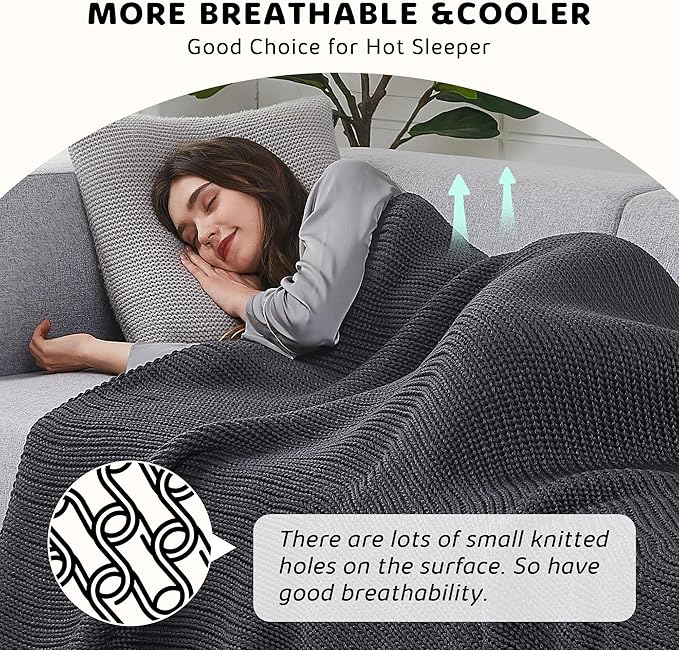 L'AGRATY Knitted Weighted Blanket - 50"x60" 7lbs Cooling Chunky Knit Heavy Blanket for Adults Braided Crochet Throw Thick Cable Yarn Knit Decorative No Beads Evenly Weighted Machine Washable