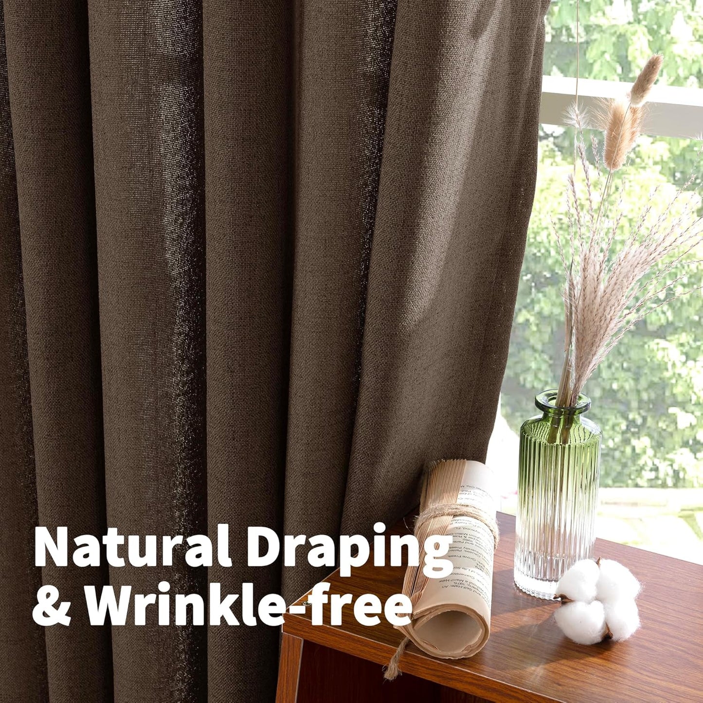 YoungsTex Brown Linen Cafe Curtains 36 Inches Long for Fall Decor, Small Light Filtering Drapes with Rod Pocket Back Tab Textured for Bathroom Kitchen Window, 2 Panels, 42 X 36 Inch