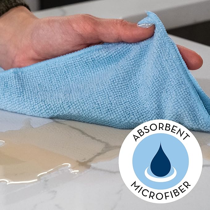 S&T INC. 50 Pack Microfiber Cleaning Cloth, Bulk Towels for Home, Reusable Microfiber Towels for Cars, Cleaning Rags, Light Blue, 11.5 Inches x 11.5 Inches, 50 Count