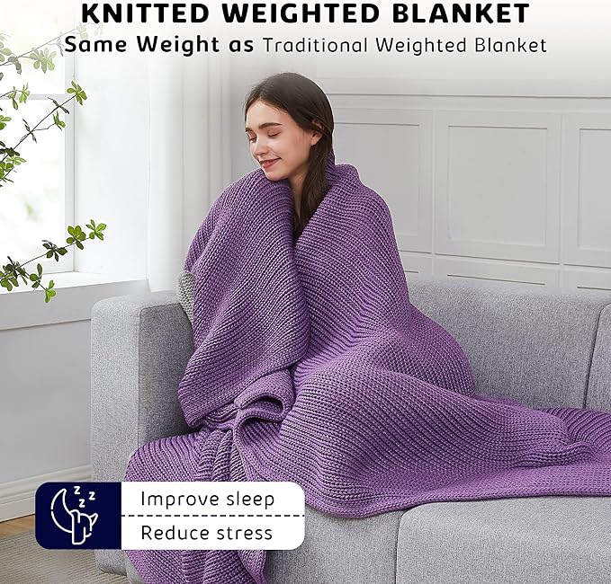 L'AGRATY Knitted Weighted Blanket - 48"x72" 20lbs Cooling Chunky Knit Heavy Blanket for Adults Braided Crochet Throw Thick Cable Yarn Knit Decorative No Beads Evenly Weighted Machine Washable