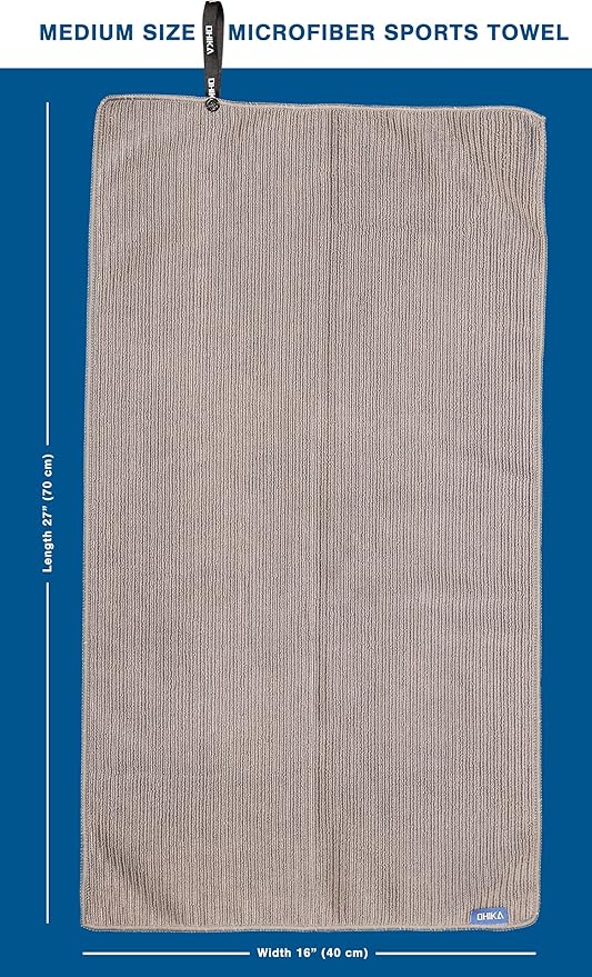 Microfiber Gym Towels with Snap Strap Closure, Ribbed Pattern Sports Towels for Yoga, Home and Outdoor Activities, 27” x 16”, 6 Pack, Light Blue