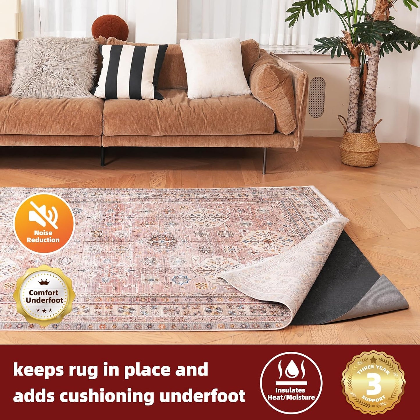 BAGAIL Felt and Natural Rubber Backing Rug Pads 1/4” Thick, 10 x 14 Ft Non Slip Carpet Gripper Keep Rugs in Place, Under Area Rug Protective Cushioned Pads, Carpet Runners, Hardwood Floors Protection
