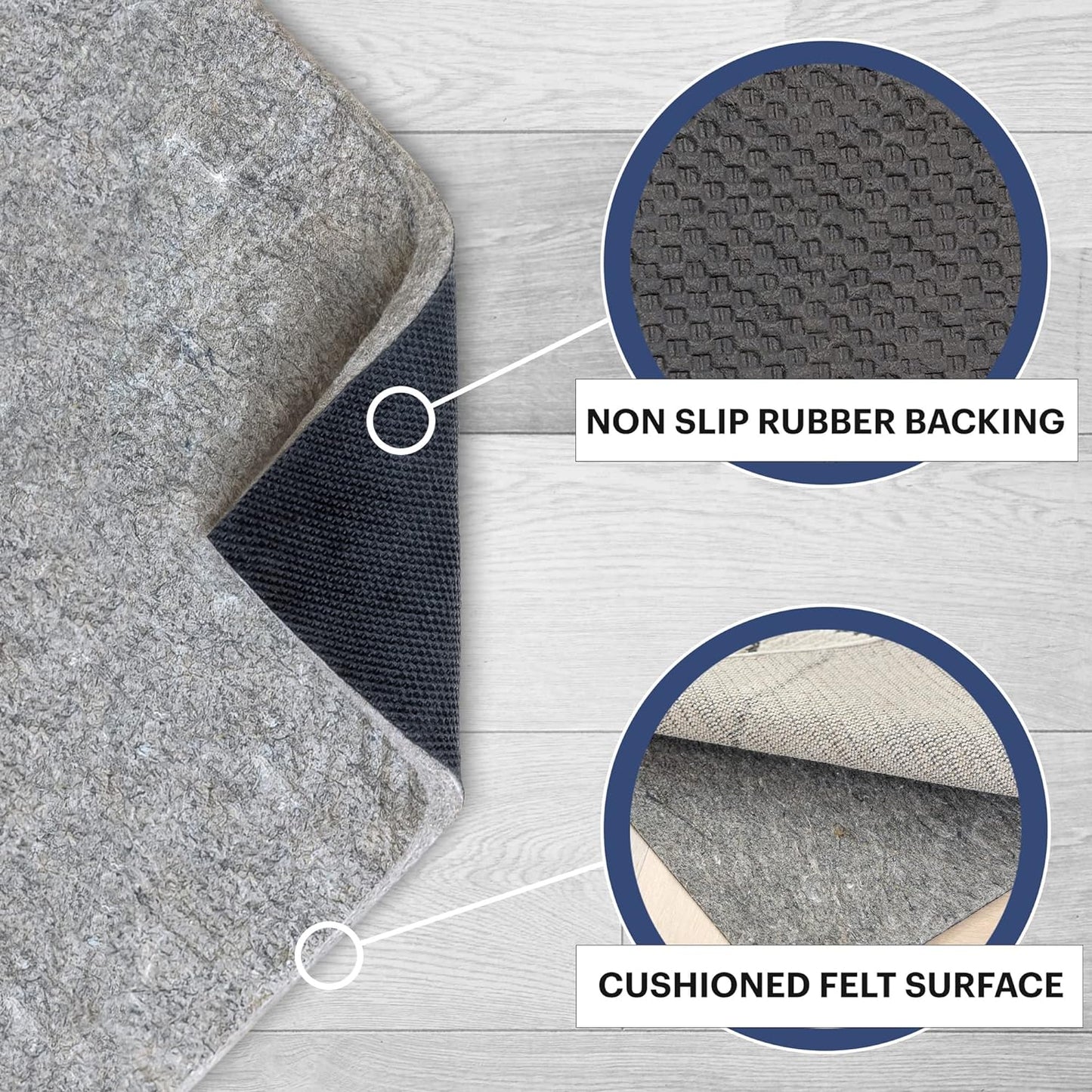 RUGPADUSA - Dual Surface - 3'x5' - 3/8" Thick - Felt + Rubber - Enhanced Non-Slip Rug Pad - Adds Comfort and Protection - for Hard Surface Floors