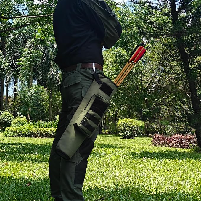 KRATARC Archery Lightweight Back Arrow Quiver Dual Use Foldable Compact Hip Arrows Bag with Molle System Pocket Hanged for Target Shooting Hunting
