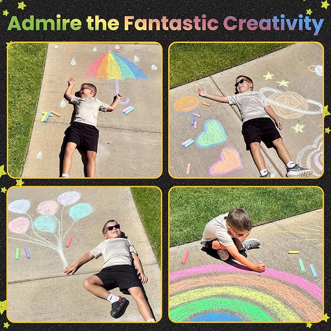 160 PCS Washable Sidewalk Chalks Set for Kids, 16 Colors Non-Toxic Jumbo Sidewalk Chalk Bulk for Outdoor Art Play, Painting on Chalkboard, Blackboard and Playground, Kids Outdoor Toys