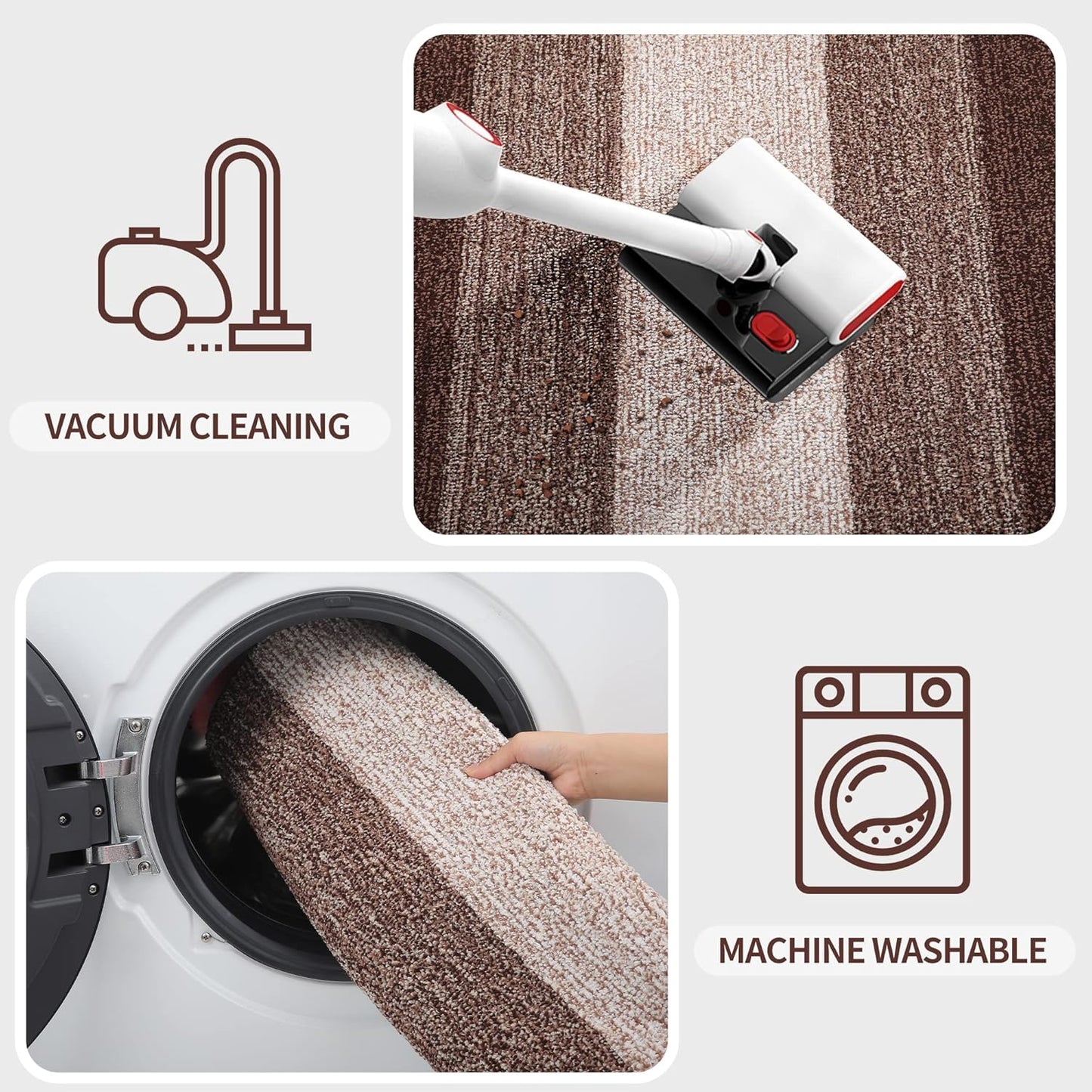 Kitinjoy Indoor Outdoor Door Mat, 71x24 Non-Slip Absorbent Dirt Trapper, Low-Profile Washable Inside Entrance Front Floor Mat, Sturdy Soft Entry Doormats for Entryway, Brown