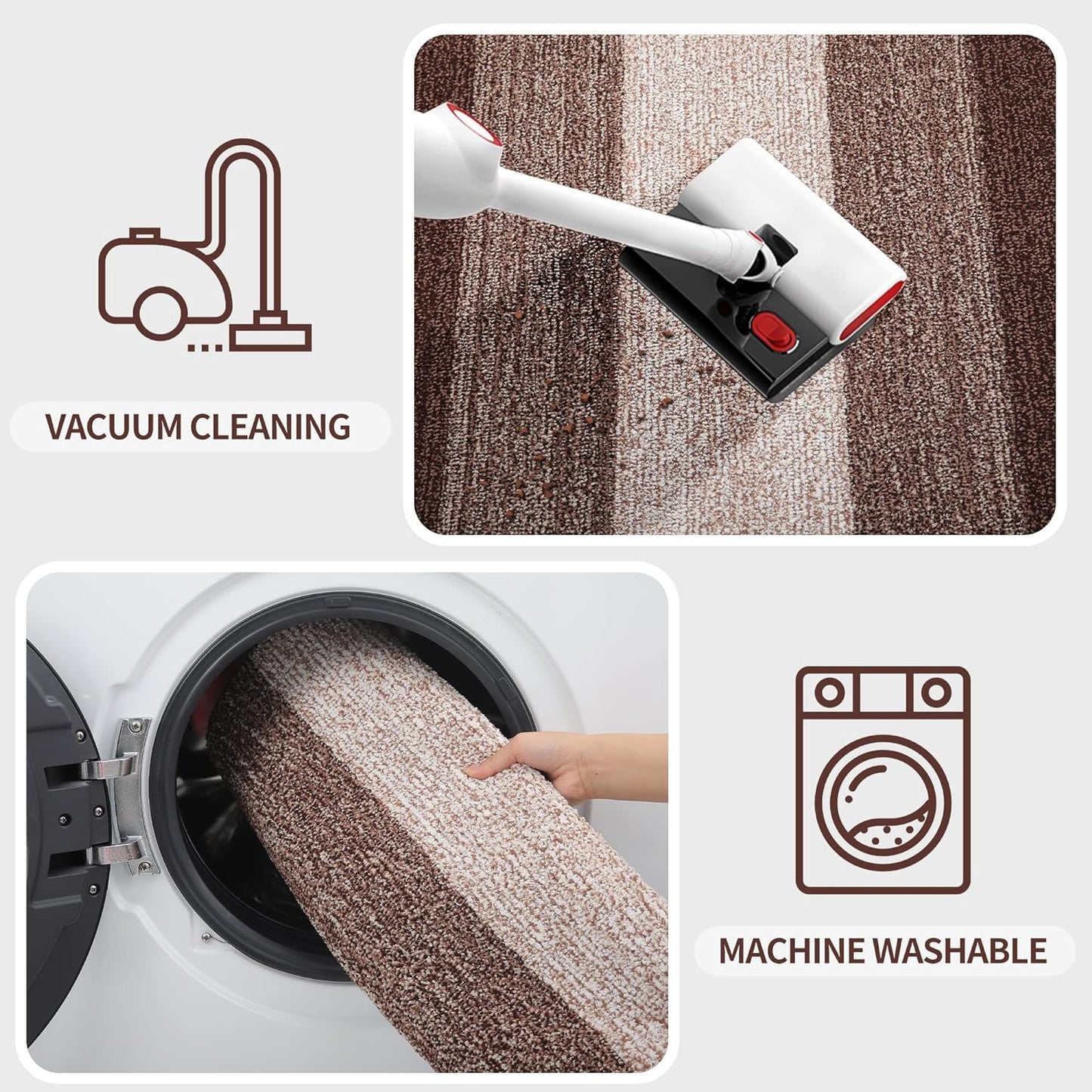 Kitinjoy Indoor Outdoor Door Mat, 59x36 Non-Slip Absorbent Dirt Trapper, Low-Profile Washable Inside Entrance Front Floor Mat, Sturdy Soft Entry Doormats for Entryway, Brown