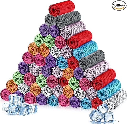 Maitys 1000 Pcs Cooling Towel Bulk, 32 x 12 Inch Microfiber Ice Towel for Neck and Face Cold Soft Breathable Sport Neck Wraps for Hot Weather Athletes Gym Yoga Camping Workout