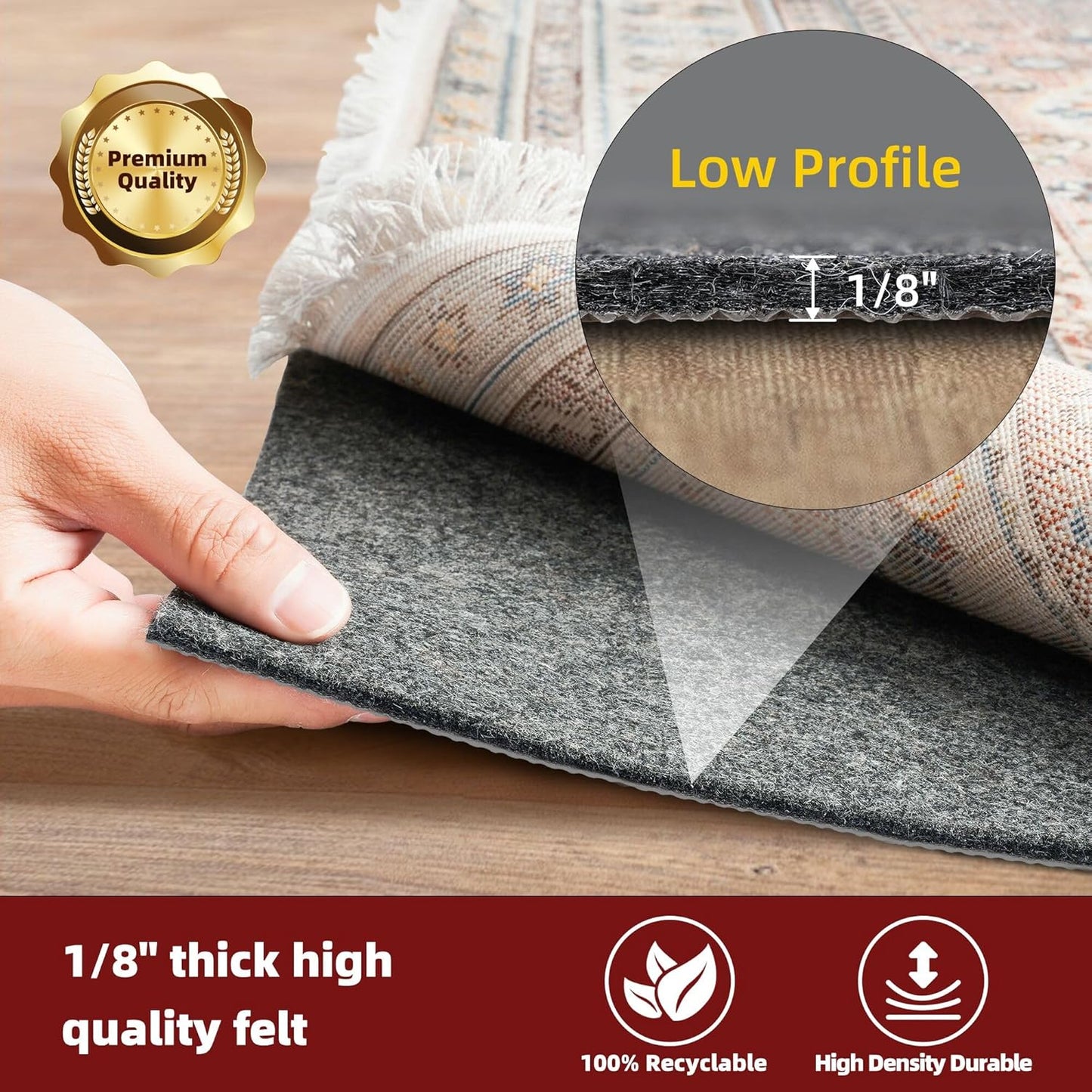 BAGAIL Felt and Natural Rubber Backing Rug Pads 1/8” Thick, 8 x 10 Ft Non Slip Rug Gripper Keep Rugs in Place, Under Area Rug Protective Cushioned Pads, Carpet Runners, Hardwood Floors Protection