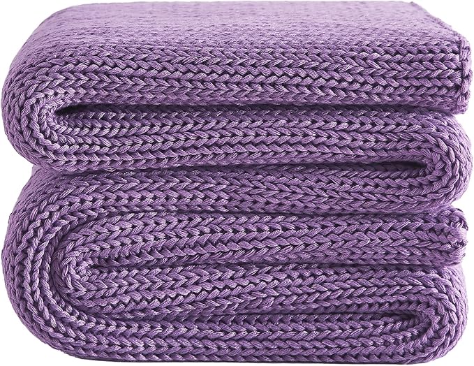 L'AGRATY Knitted Weighted Blanket - 50''x60'' 7lbs Cooling Chunky Knit Heavy for Adults Braided Crochet Throw Thick Cable Yarn Decorative No Beads Evenly Machine Washable, K - Purple (Knitted)