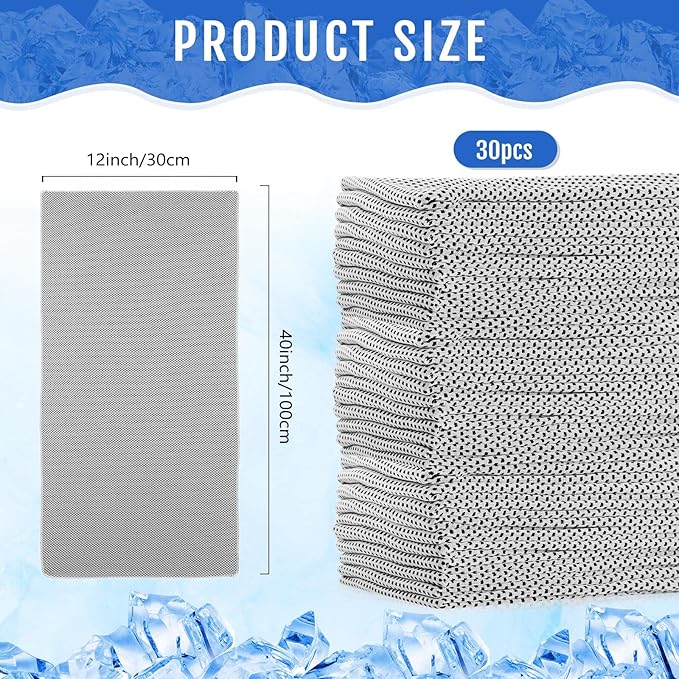 Hosuly 30 Pack Cooling Towels, 40"x12" Ice Breathable Soft Chilly Sweat Rag Microfiber Workout Rags for Gym Cooling Towels for Neck and Face for Yoga Golf Sport Running