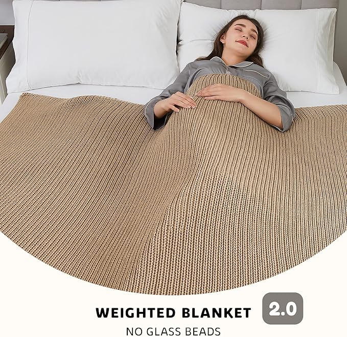 L'AGRATY Knitted Weighted Blanket - 48"x72" 20lbs Cooling Chunky Knit Heavy Blanket for Adults Braided Crochet Throw Thick Cable Yarn Knit Decorative No Beads Evenly Weighted Machine Washable