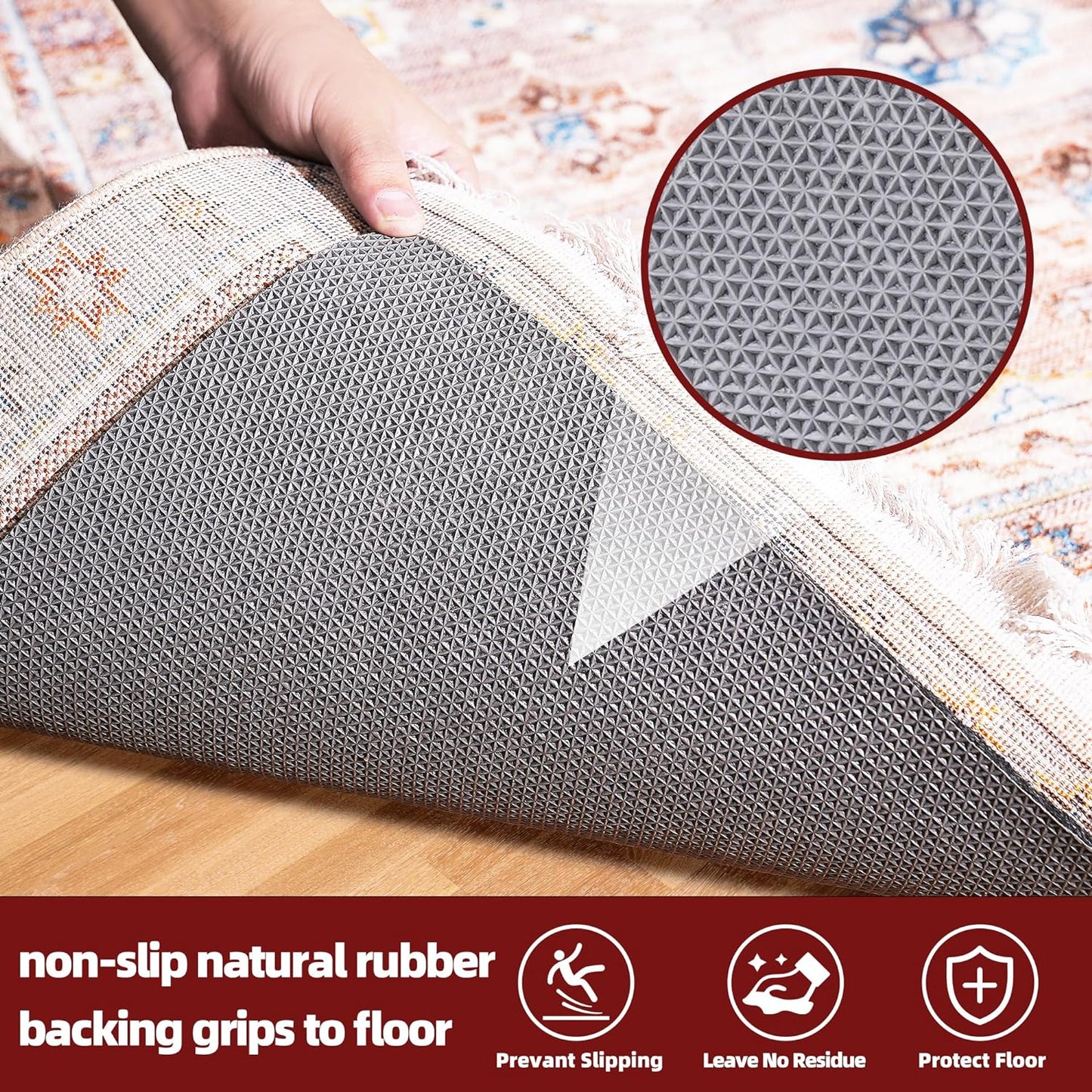 BAGAIL Felt and Natural Rubber Backing Rug Pads 1/4” Thick, 6 x 9 Ft Non Slip Carpet Gripper Keep Rugs in Place, Under Area Rug Protective Cushioned Pads, Carpet Runners, Hardwood Floors Protection