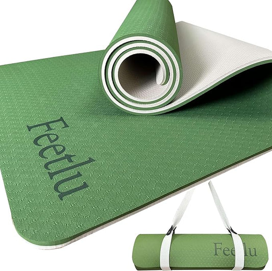 Extra Thick Exercise Yoga Mat with Strap - 2/5 Inch (10MM), Non-Slip Workout Mat for Yoga, Pilates, and Floor Exercises