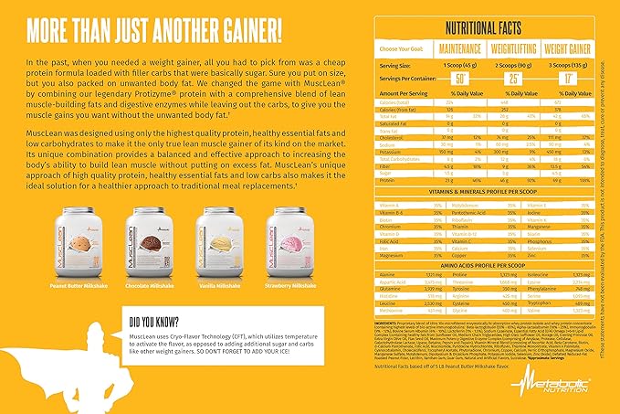 Metabolic Nutrition - Musclean - Milkshake, Whey High Protein Meal Replacement, Maintenance Nutrition, Low Carb, Keto Diet, Digestive Enzymes, Chocolate, 5 Pound (50 ser)