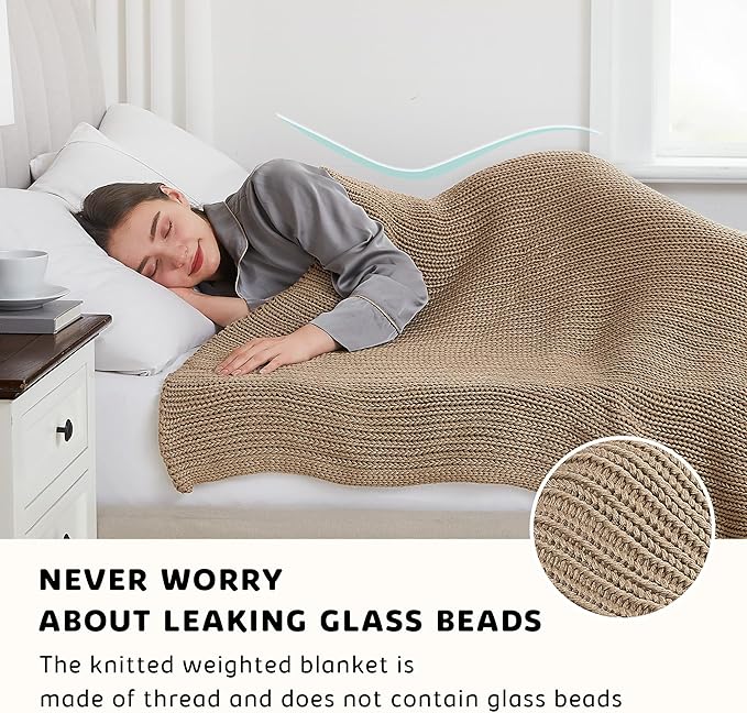 L'AGRATY Knitted Weighted Blanket - 50"x60" 10lbs Cooling Chunky Knit Heavy Blanket for Adults Braided Crochet Throw Thick Cable Yarn Knit Decorative No Beads Evenly Weighted Machine Washable