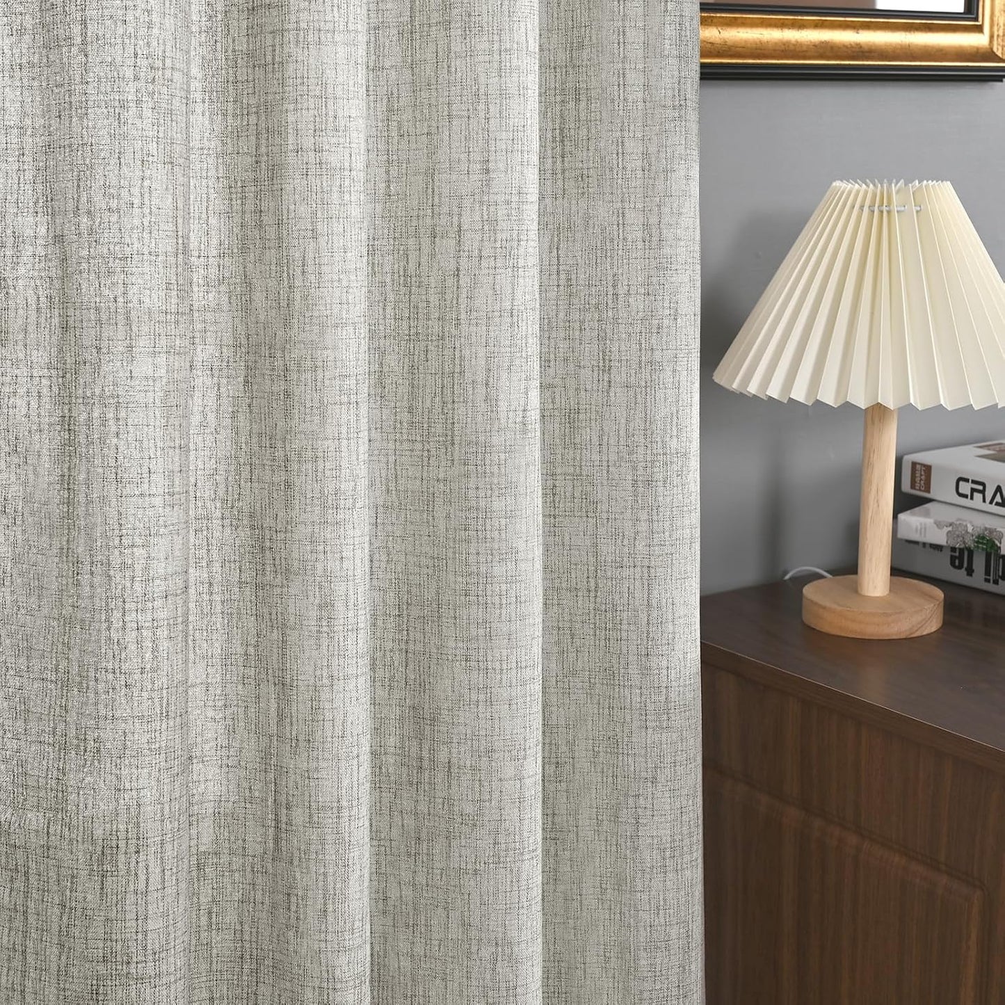 YoungsTex Dark Grey Linen Semi Sheer Curtains 2 Panels for Living Room, Light Filtering Window Treatments Textured Privacy with Back Tab Rod Pocket for Bedroom, 52 X 72 Inch