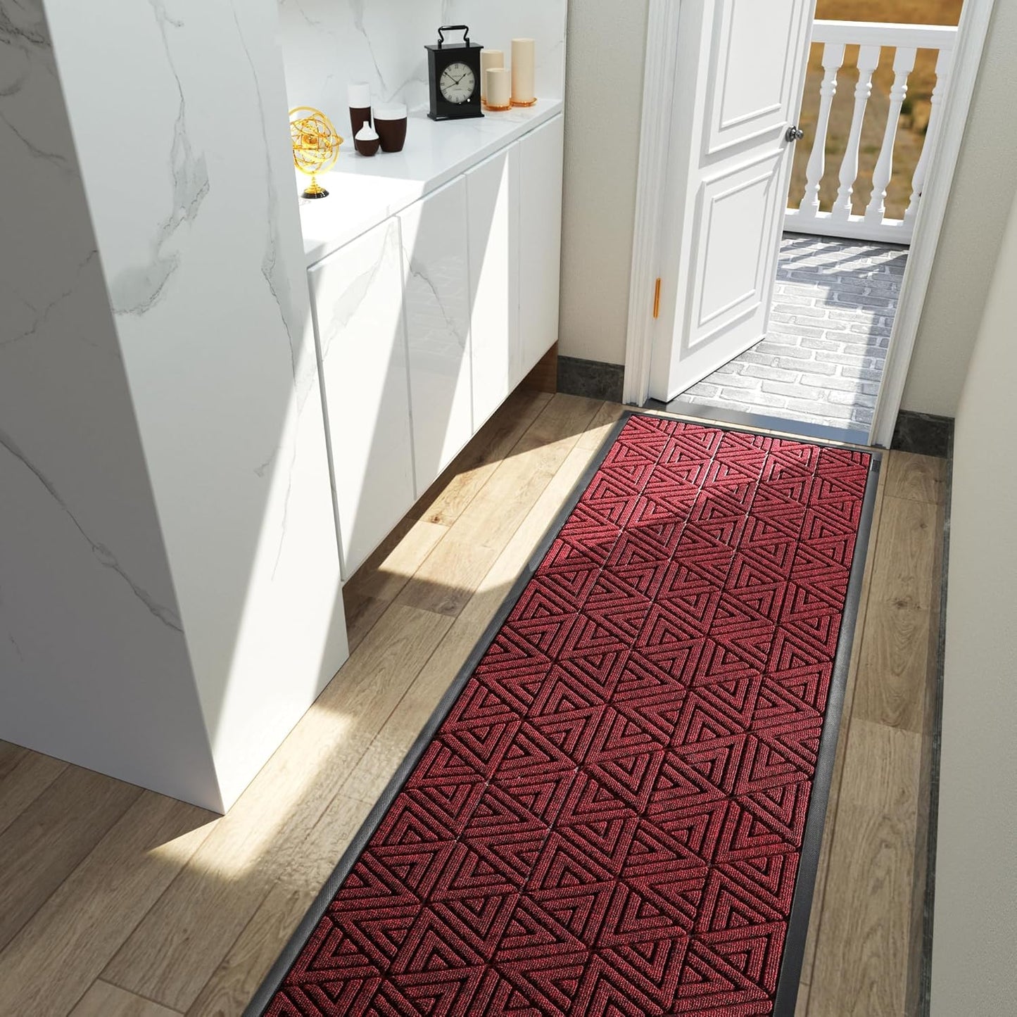 Yimobra Front Door Mat Outside Entrance 72 x 24, Waterproof and Washable Outdoor Mat, Non Slip Rubber Backing, Heavy Duty Welcome Matt for Home Entry Floor Porch Garage Office, Low Profile, Black Red
