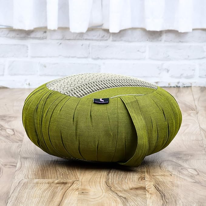 Leewadee Meditation Cushion Set – 1 Round Zafu Meditation Pillow and 1 Square Roll-Up Zabuton Meditation Mat, Pillows Bundle Filled with Kapok