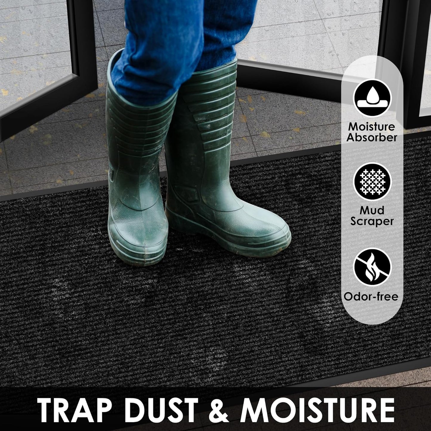 3′ x 48′ Front Door Mat Indoor Outdoor Entrance, Commercial Floor Mat Heavy Duty Dirt Trapper Entryway Doormat, Custom Size Non Slip Rubber Backing Welcome mat, Door Mat for High Traffic Area