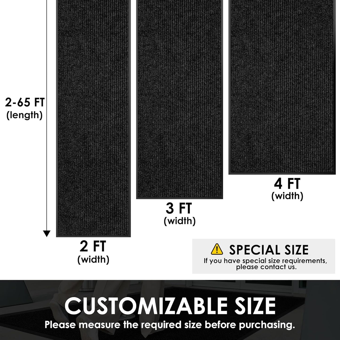 2′ x 48′ Front Door Mat Indoor Outdoor Entrance, Commercial Floor Mat Heavy Duty Dirt Trapper Entryway Doormat, Custom Size Non Slip Rubber Backing Welcome mat, Door Mat for High Traffic Area