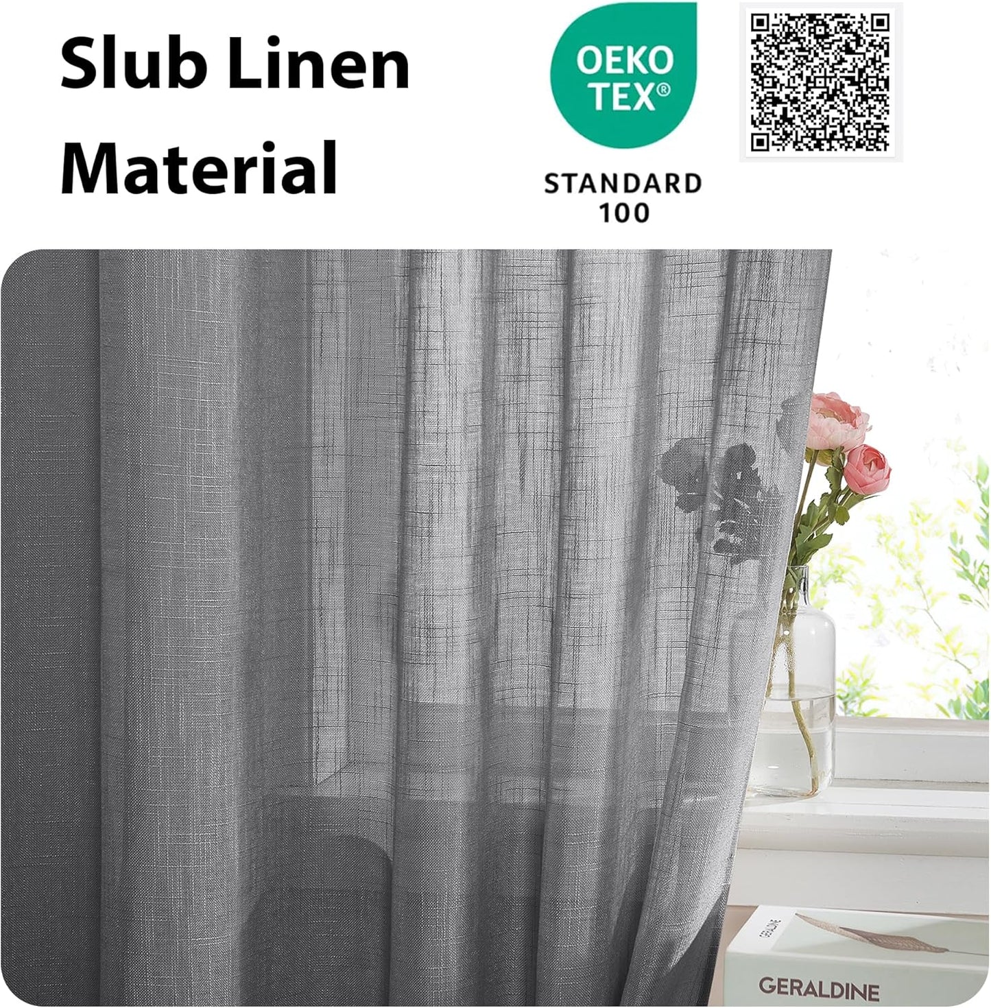 NICETOWN Privacy Sidelight Curtain Short - Semitransparent Voile French Door Panel 40 inches Length French Door Curtain with Tie Backs(Dark Gray, Sold Individually, 30 inches Wide)