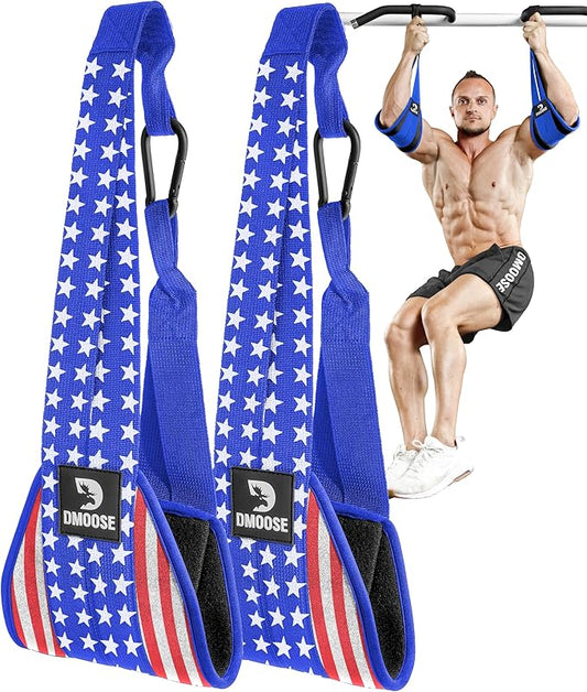 DMoose Fitness Hanging Ab Straps for Pull Up Bar & Core Strength Training - Soft Padded Exercise Straps for Ab Swing & Leg Raises, Hang Bar Strap with 2 Steel Carabiners - Abs Equipment for Home & Gym