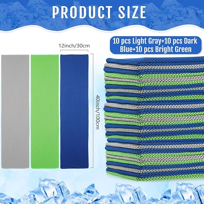 Hosuly 30 Pack Cooling Towels, 40"x12" Ice Breathable Soft Chilly Sweat Rag Microfiber Workout Rags for Gym Cooling Towels for Neck and Face for Yoga Golf Sport Running
