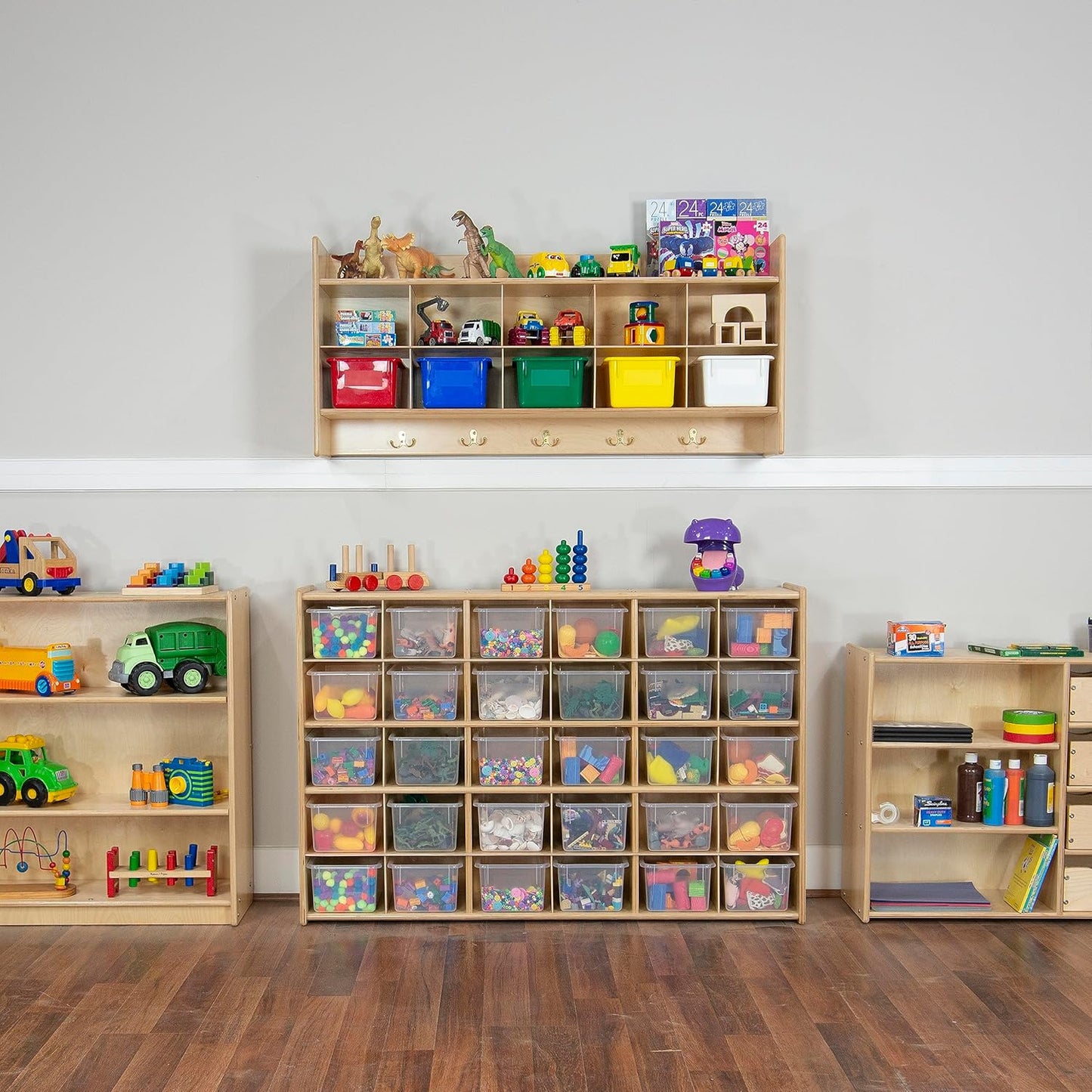 Wood Designs Cubby Storage Bin, Heavy Duty Plastic Containers for Kids Translucent Clear Cubby Tray Set of 10