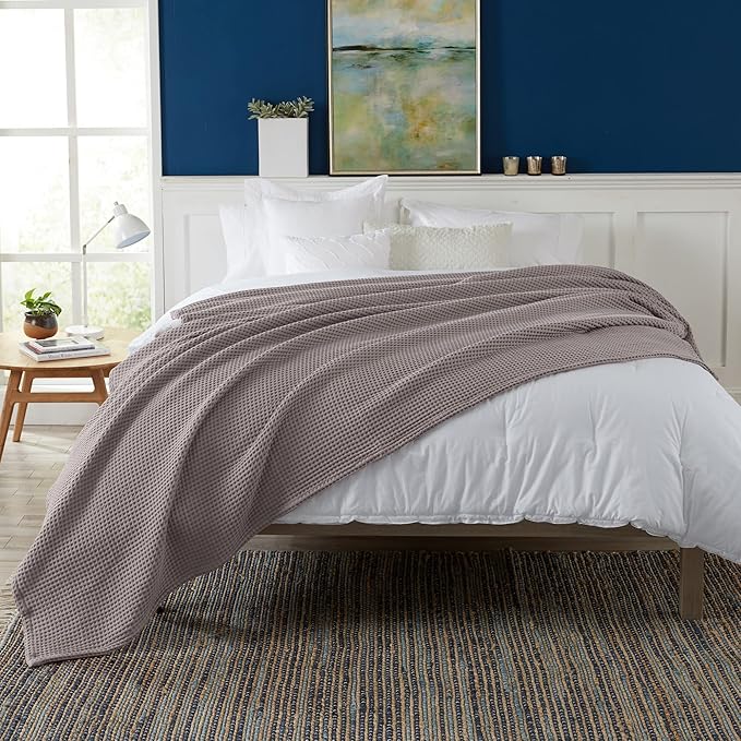 100% Cotton Waffle Weave Bed Blanket | Soft, Breathable, and Lightweight Blanket for All-Season | Perfect for Layering | Brielle Collection (Full/Queen, Charcoal)